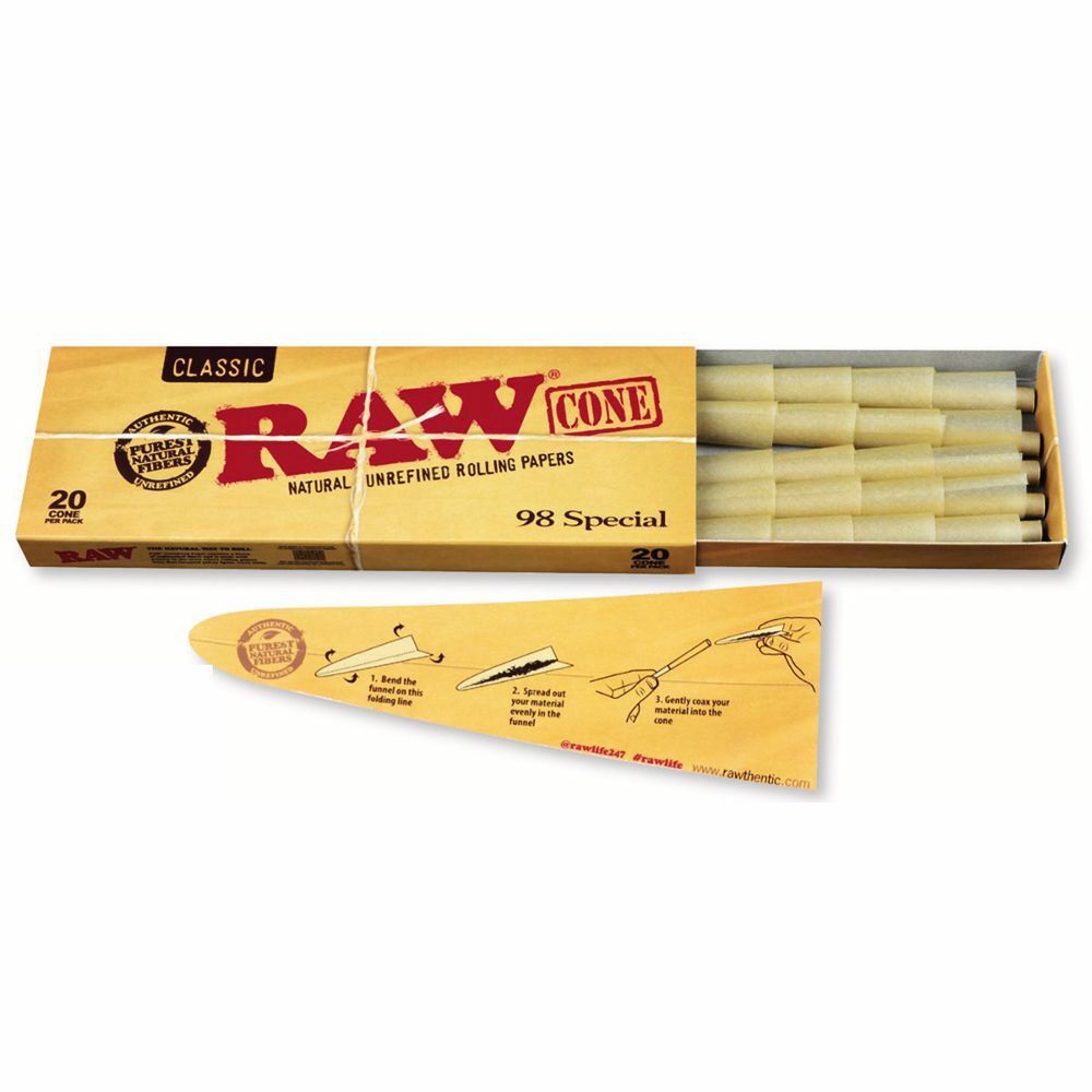 Raw Classic 98 Special Size Pre Rolled Cones • 20 Pack Rolling Ace